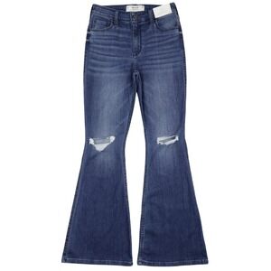 Hollister Women's High Rise Medium Wash Stretch Distressed Denim Flare‎ Jeans 32